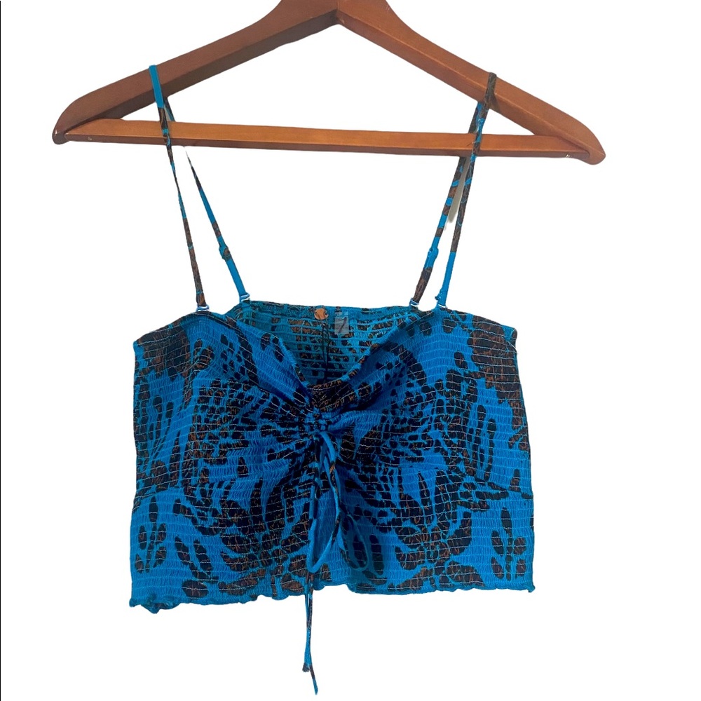 Free People One Blue Smocked Halter Crop Top